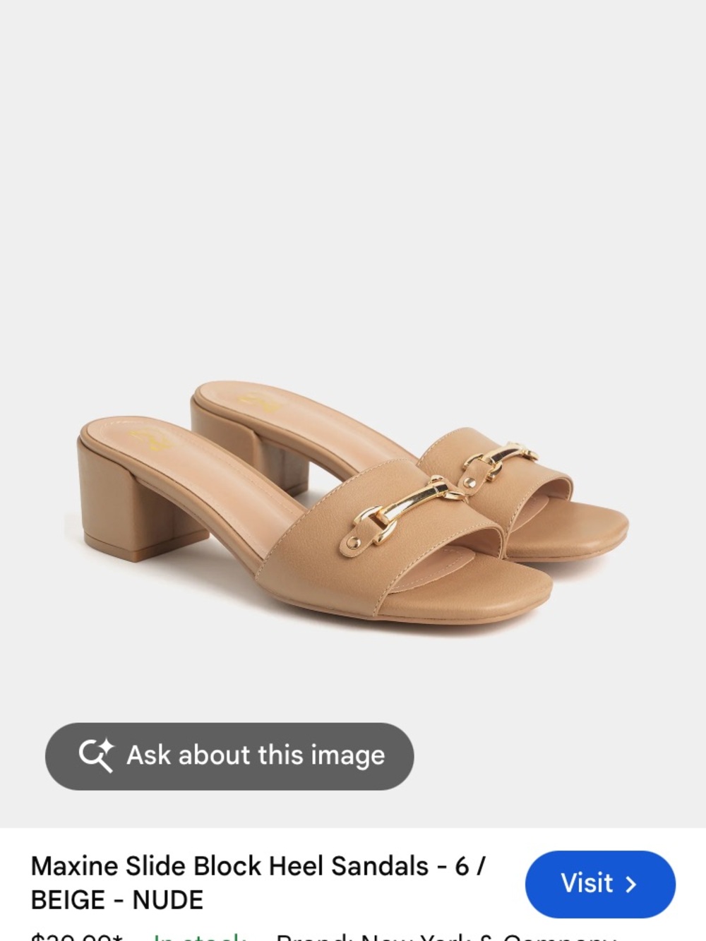 Marc Fisher Jones New York Beige Slide Sandals with Gold Bit